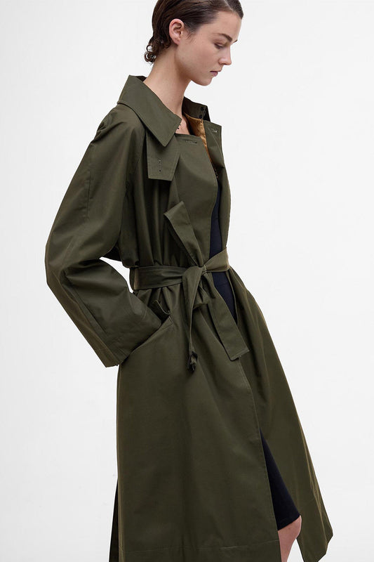 The Edit by Alexa Harley Showerproof Trench Coat - HIGHLAND OLIVE/SAND