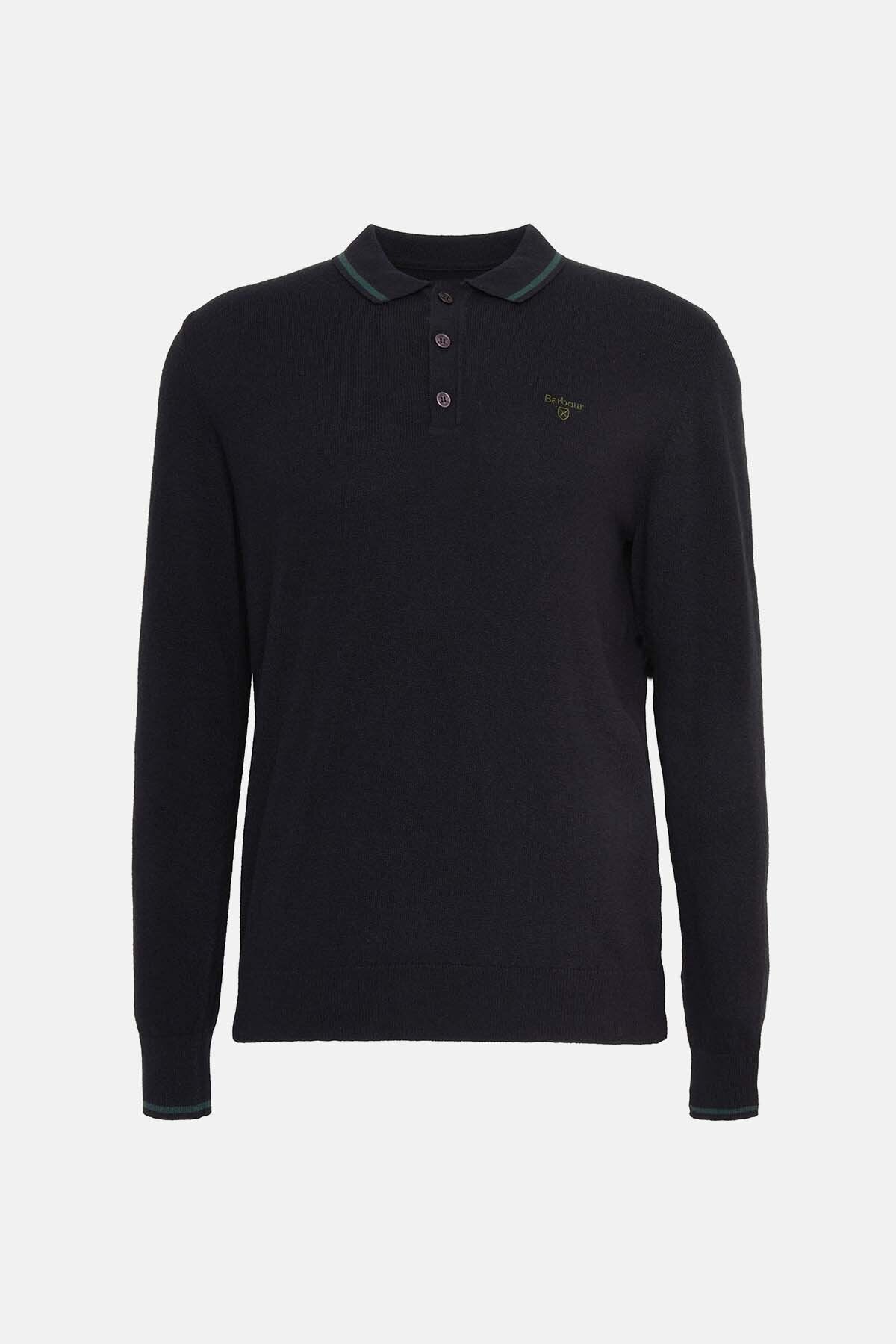 Nocton Knitted Long-Sleeved Polo Shirt - BLACK