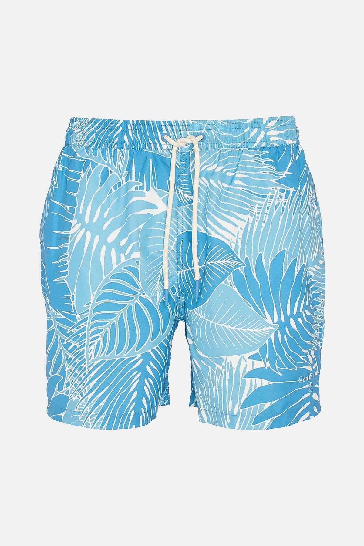 Cornwall Palm-Leaf Swim Shorts - BLUE