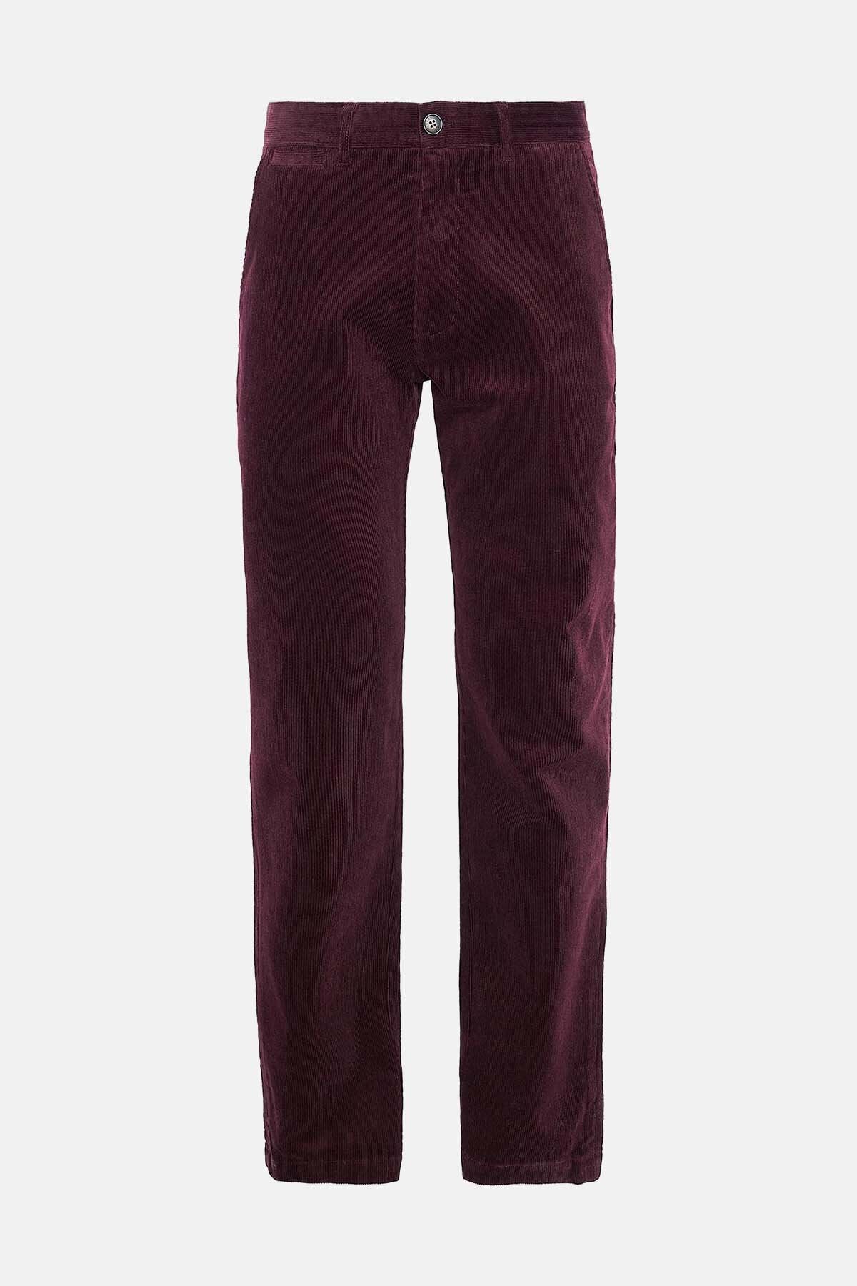 Stretch Cord Tailored Trousers - DARK MERLOT