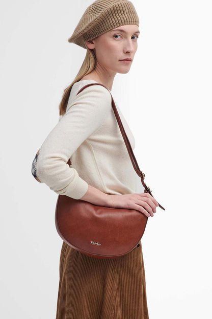 Laire Leather Half-Moon Bag - BROWN