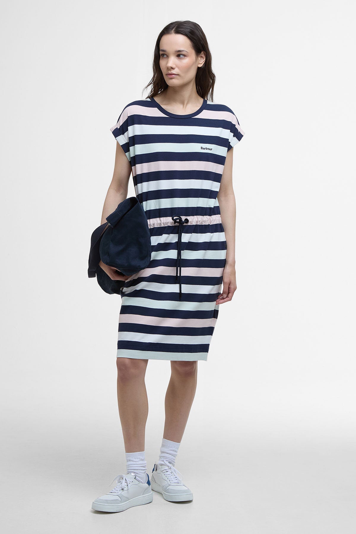 Marloes Striped T-Shirt Dress - NAVY/PALE AQUA STRIP