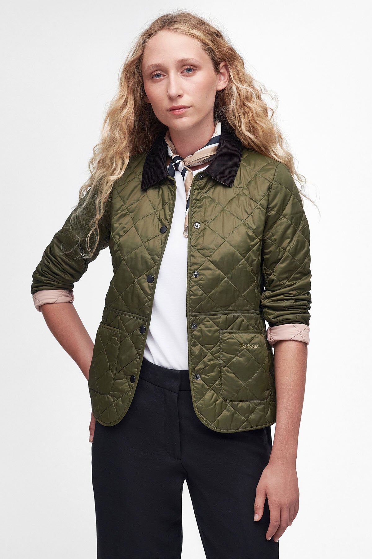 Deveron Quilted Jacket - OLIVE/PALE PINK