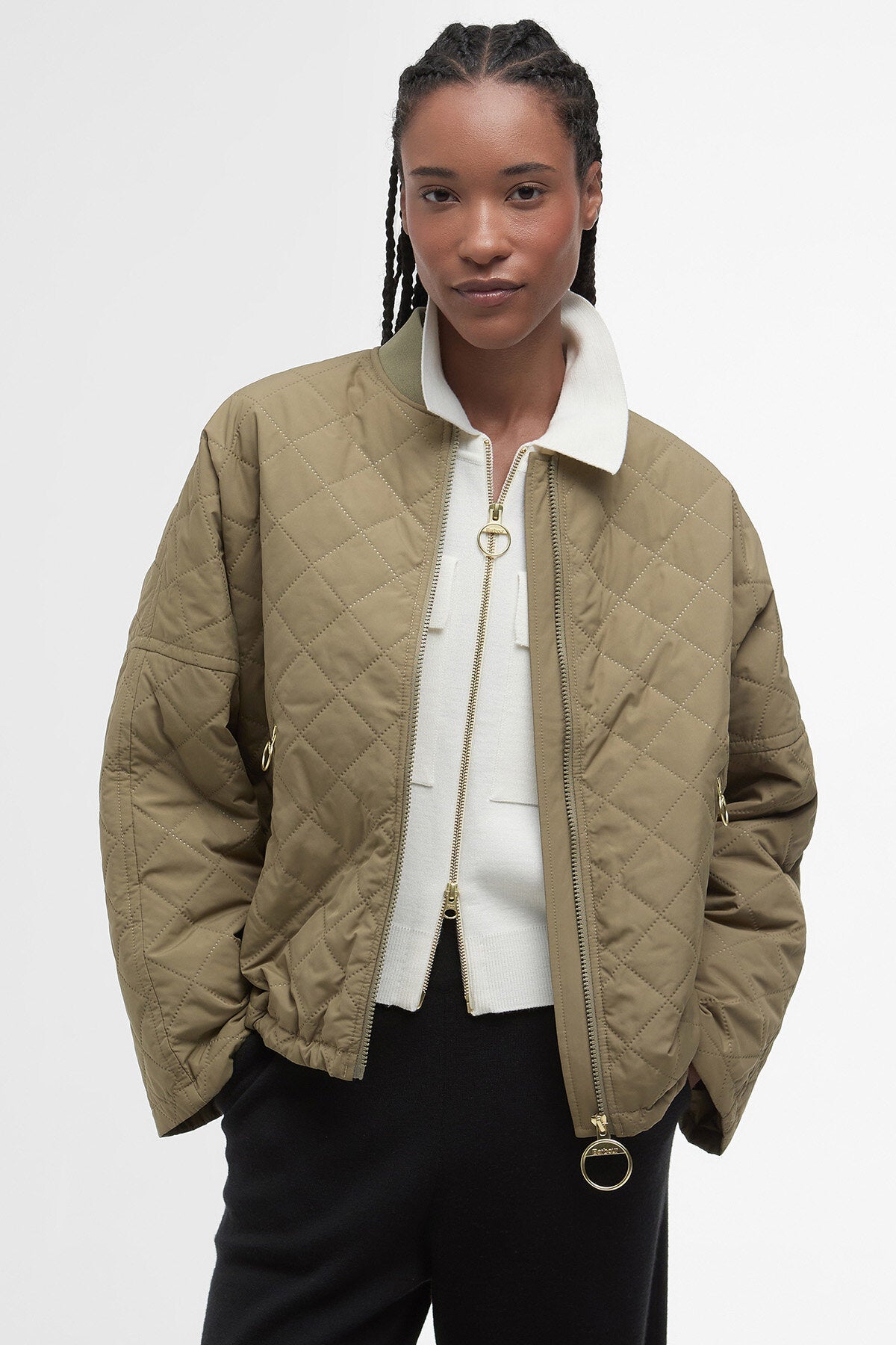 Emlyn Quilted Bomber Jacket - DUSKY GREEN/ANCIENT