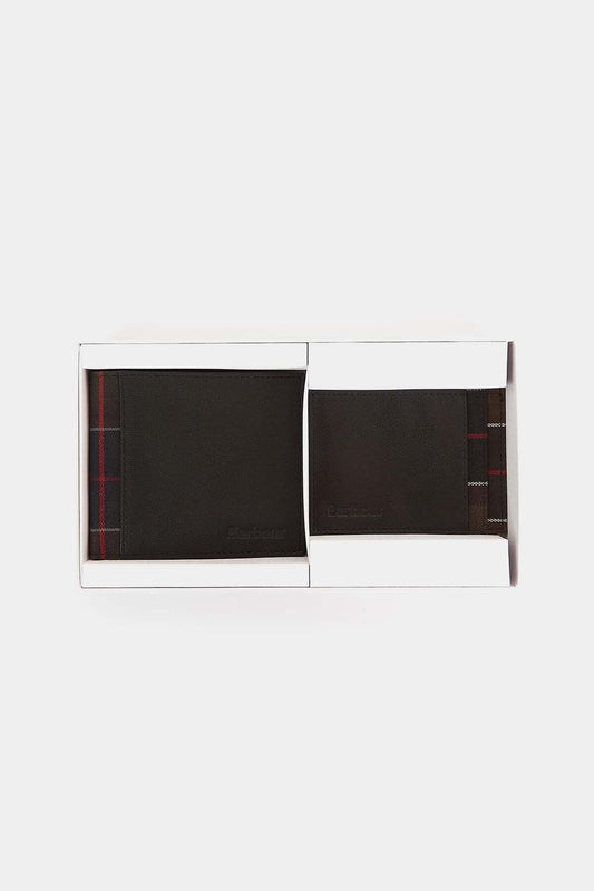 Leather/Tartan Wallet & Card Holder Gift Set - BLACK/CLASSIC TARTAN