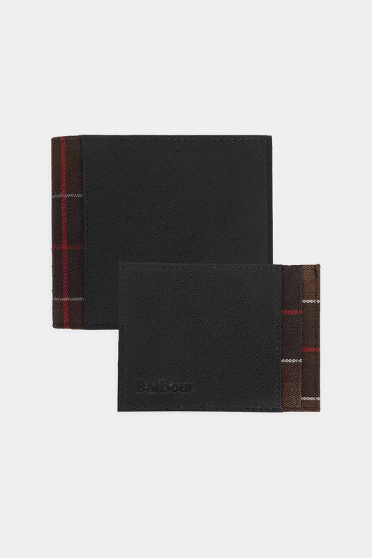 Leather/Tartan Wallet & Card Holder Gift Set - BLACK/CLASSIC TARTAN