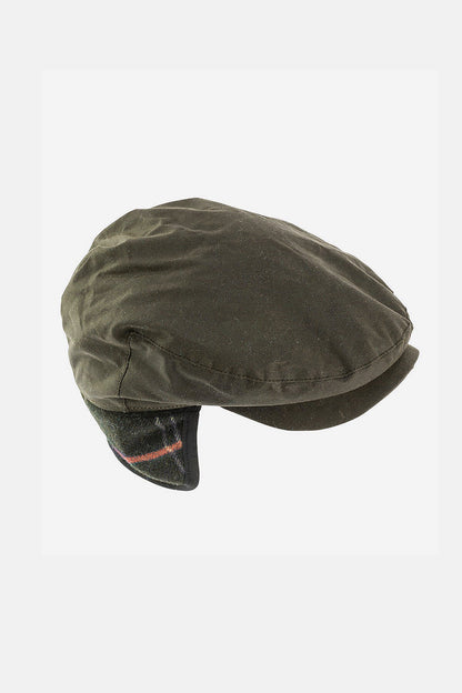 Cheviot Wax Flat Cap - OLIVE