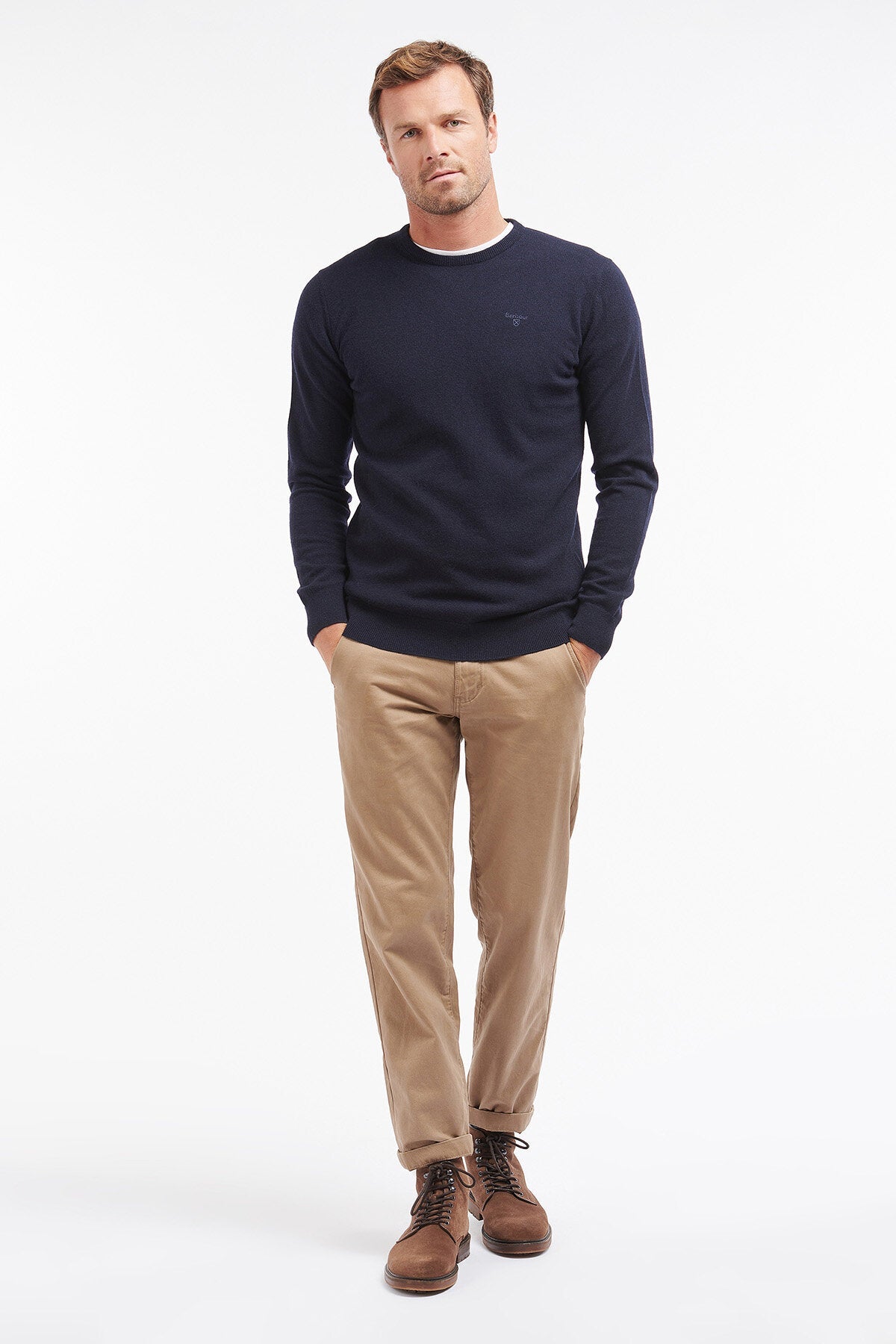 Crew Neck Wool Sweater - NAVY