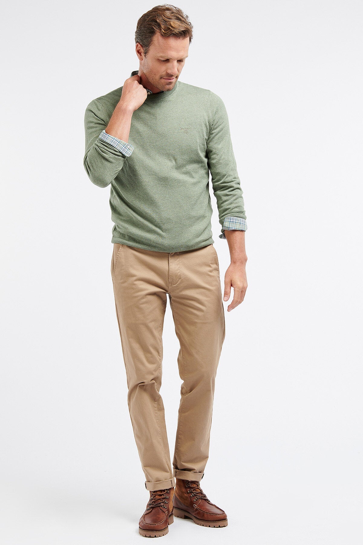 Light cotton Crew-Neck Sweater - LIGHT MOSS