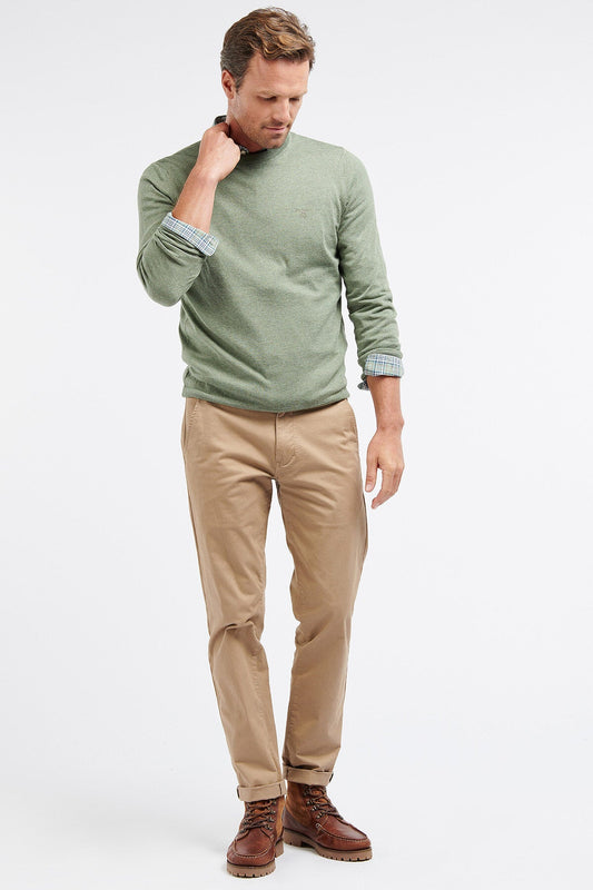 Light cotton Crew-Neck Sweater - LIGHT MOSS