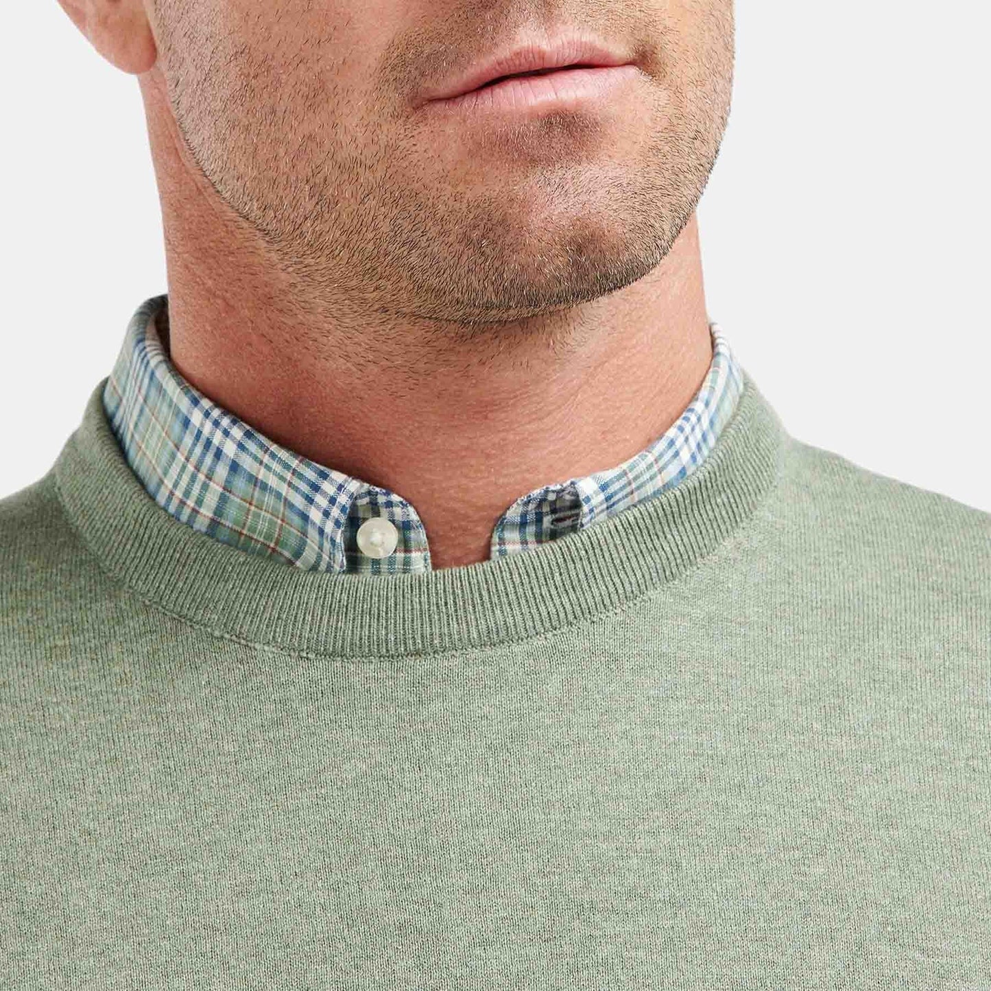 Light cotton Crew-Neck Sweater - LIGHT MOSS