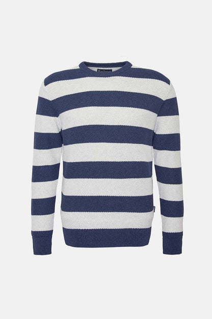 Craster Striped Crew Neck Jumper - NAVY