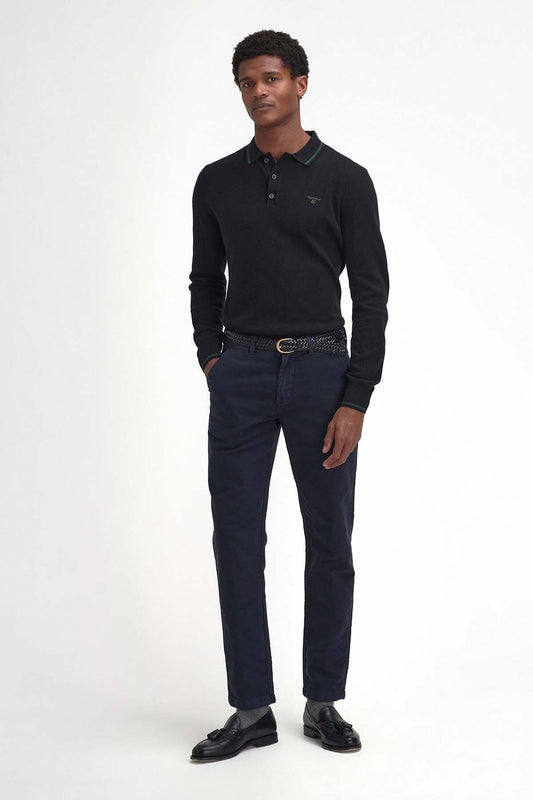 Nocton Knitted Long-Sleeved Polo Shirt - BLACK