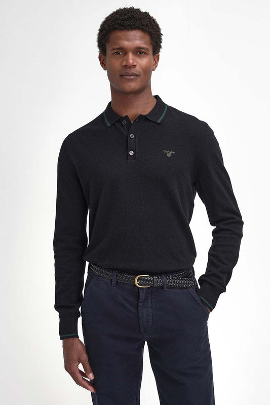 Nocton Knitted Long-Sleeved Polo Shirt - BLACK