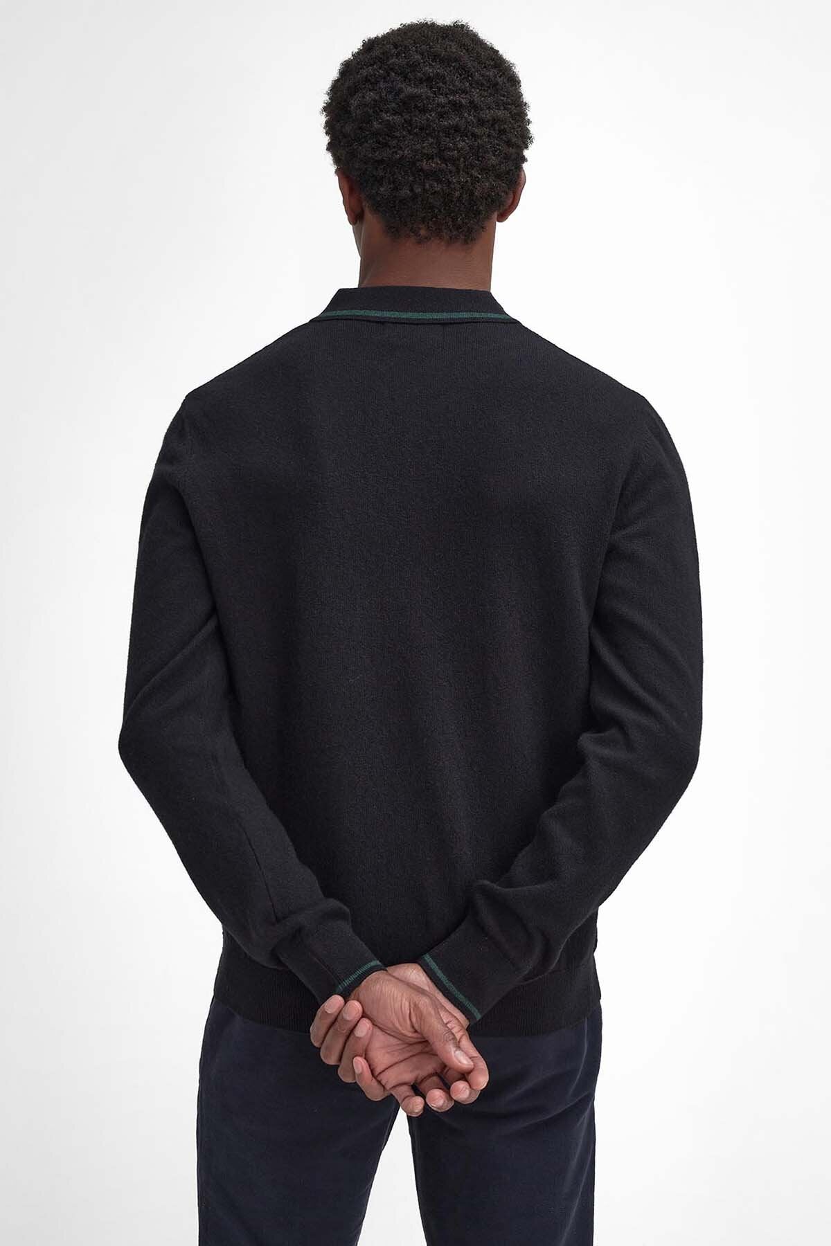 Nocton Knitted Long-Sleeved Polo Shirt - BLACK
