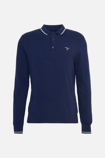 Nocton Knitted Long-Sleeved Polo Shirt - NAVY