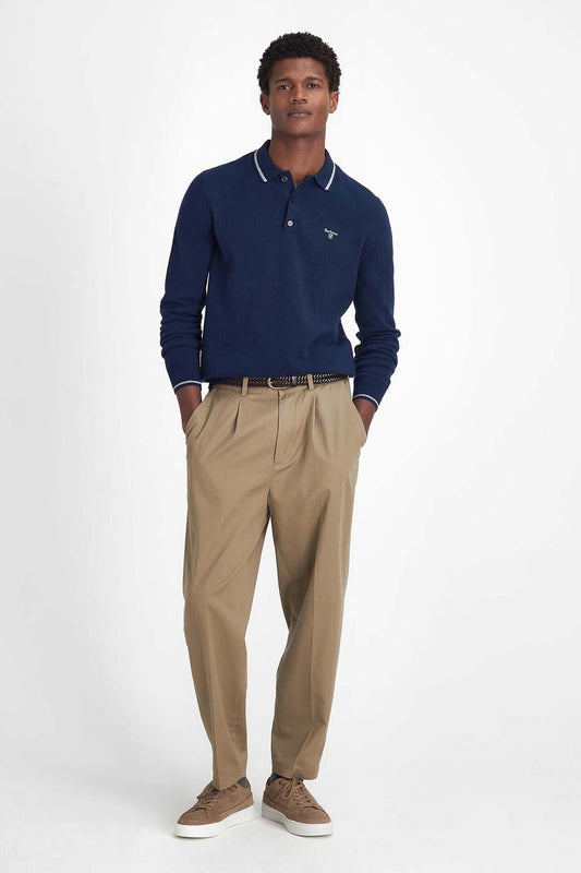 Nocton Knitted Long-Sleeved Polo Shirt - NAVY