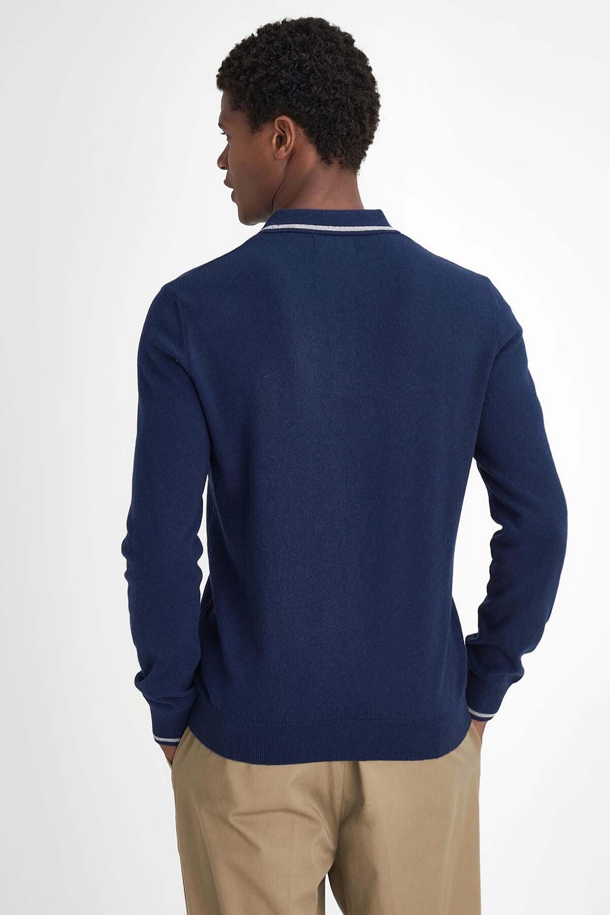 Nocton Knitted Long-Sleeved Polo Shirt - NAVY