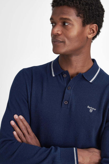 Nocton Knitted Long-Sleeved Polo Shirt - NAVY