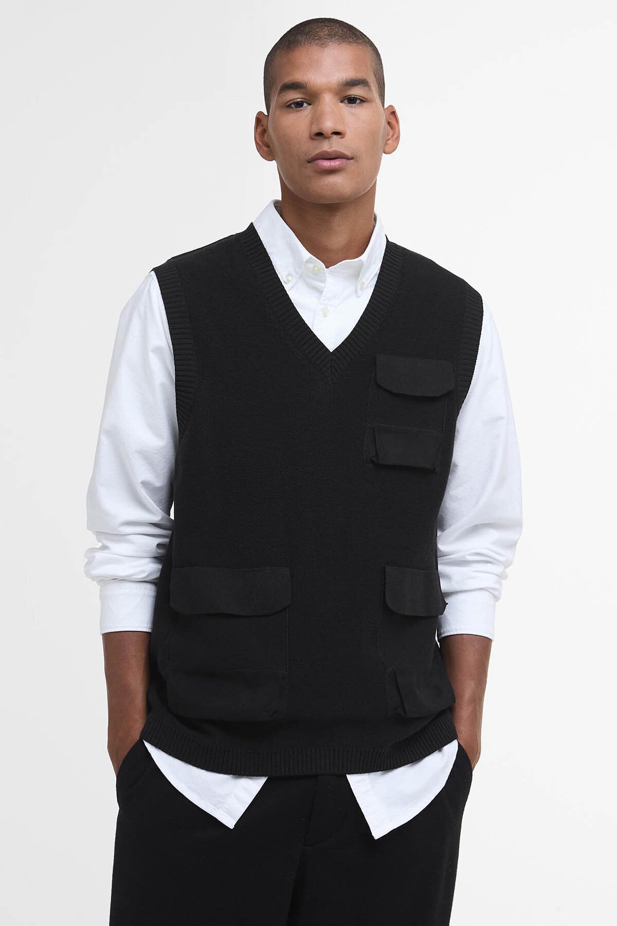 Multi-Pocket Sweater Vest - BLACK