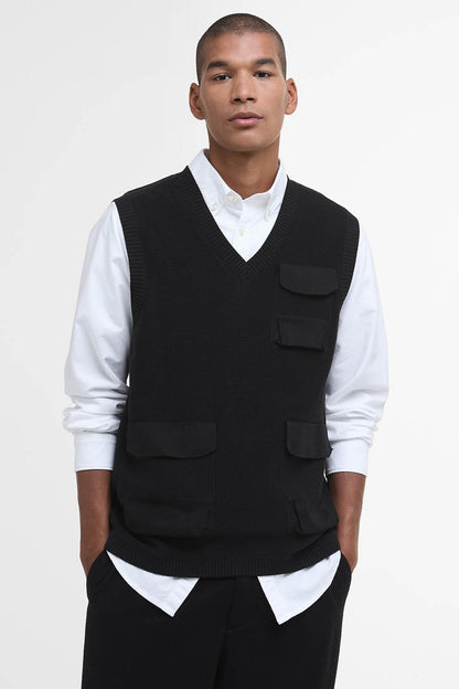 Multi-Pocket Sweater Vest - BLACK