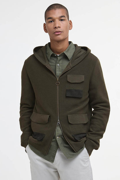 Multi-Pocket Knitted Hoodie - DARK OLIVE