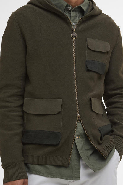 Multi-Pocket Knitted Hoodie - DARK OLIVE