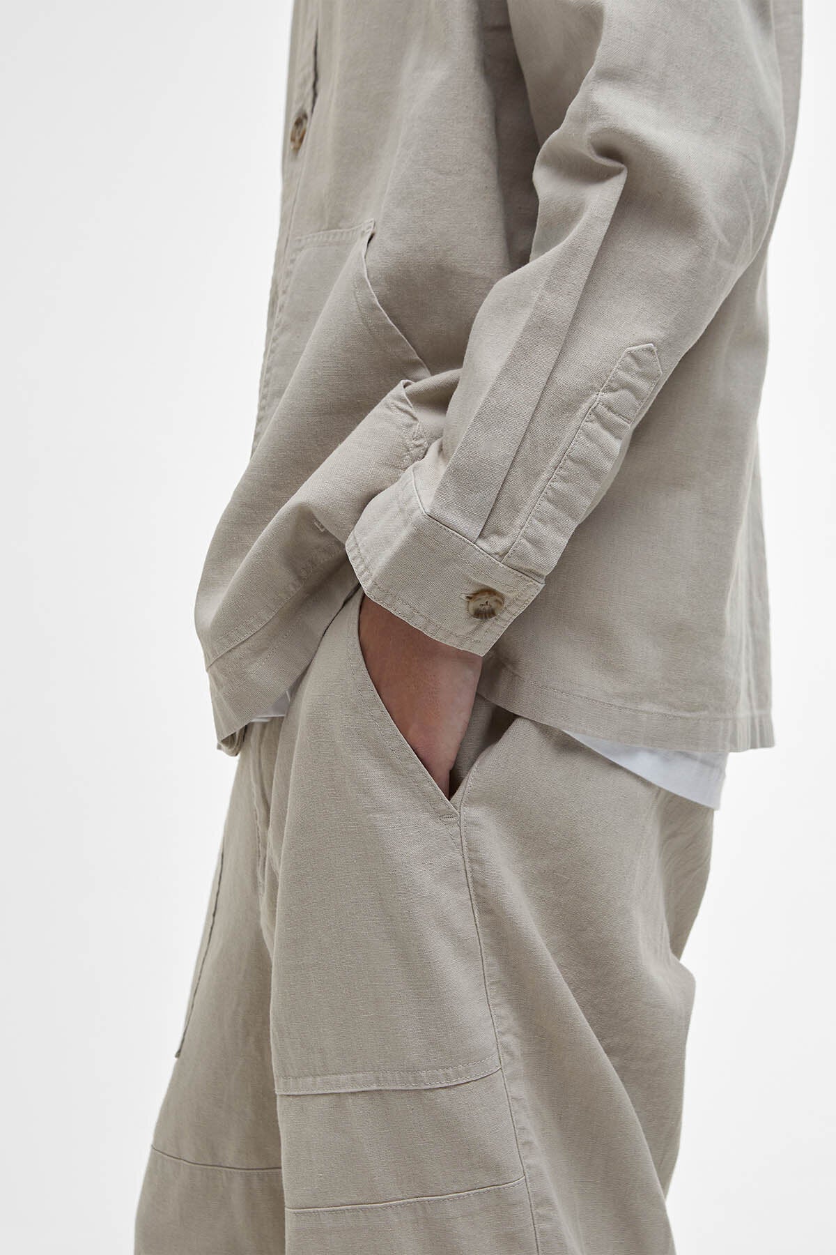 Natural Linen-Blend Overshirt - MIST