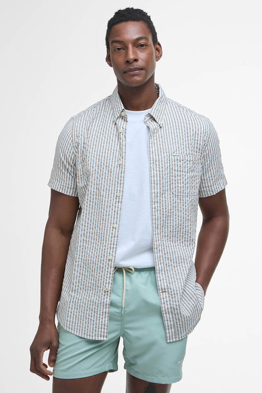 Cresswell Seersucker Regular Short-Sleeved Shirt - STONE