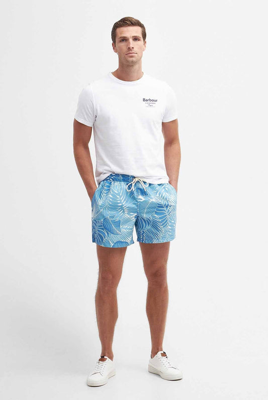 Cornwall Palm-Leaf Swim Shorts - BLUE