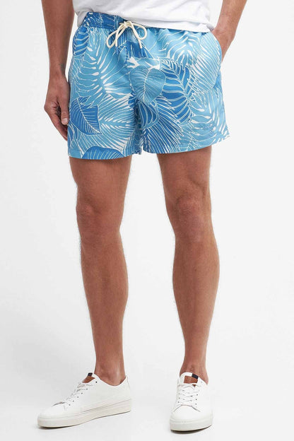 Cornwall Palm-Leaf Swim Shorts - BLUE