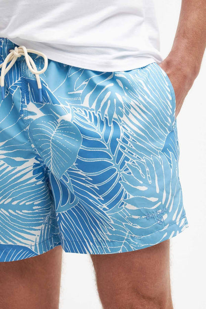 Cornwall Palm-Leaf Swim Shorts - BLUE