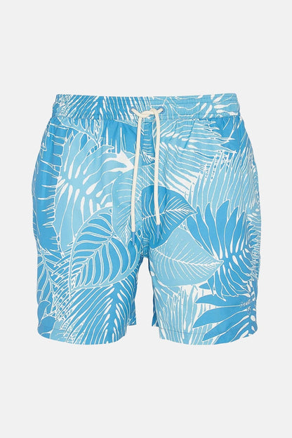 Cornwall Palm-Leaf Swim Shorts - BLUE
