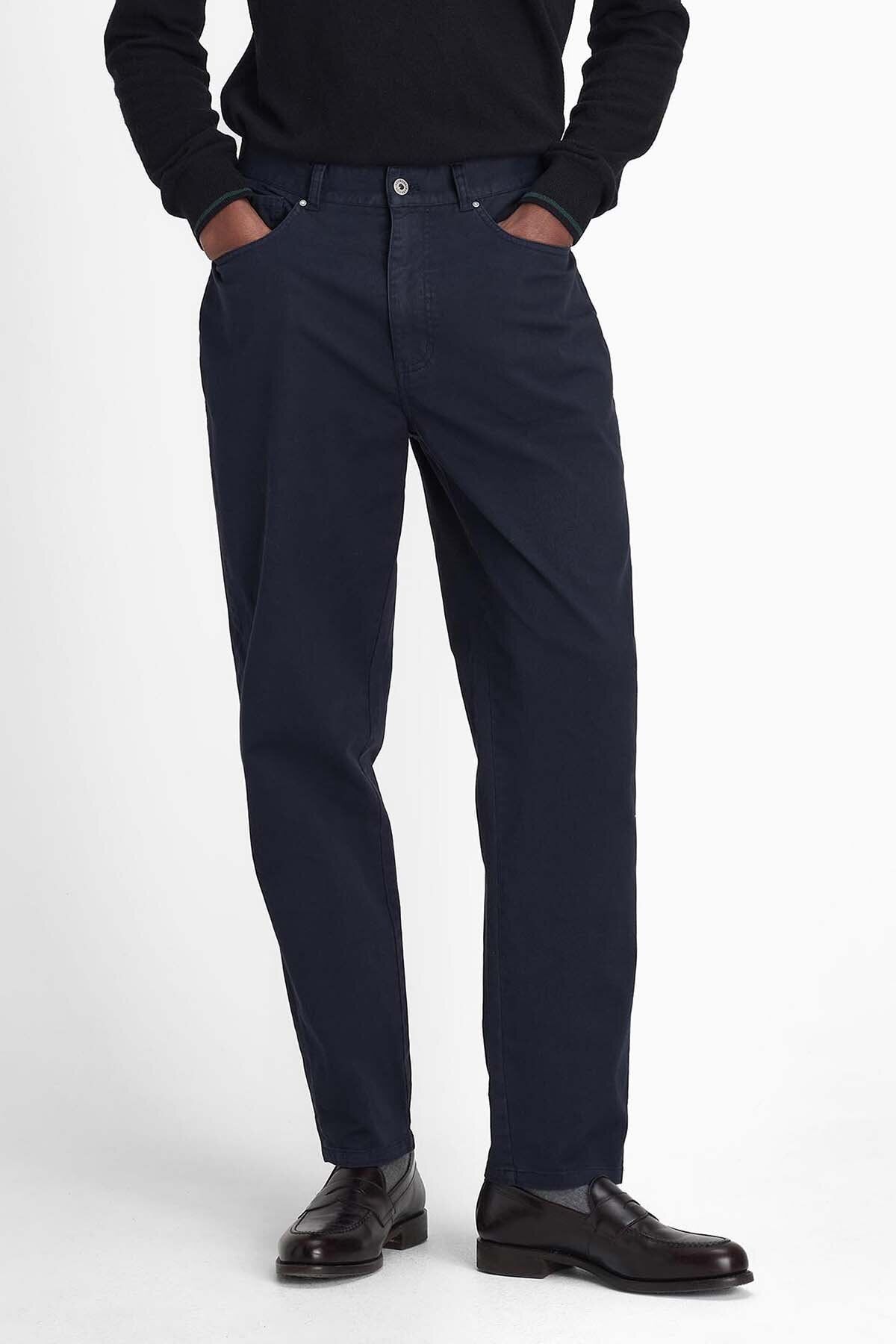 Washed Stretch Regular Trousers - DARK NAVY