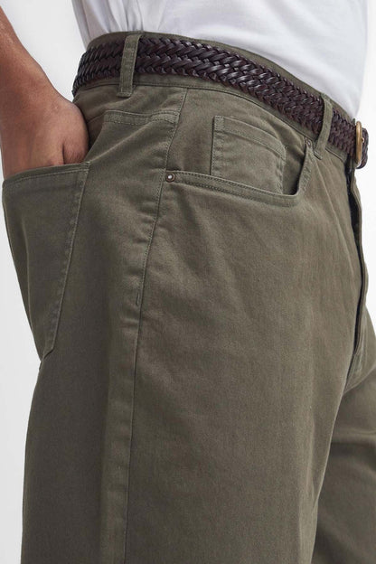 Washed Stretch Regular Trousers - OLIVE