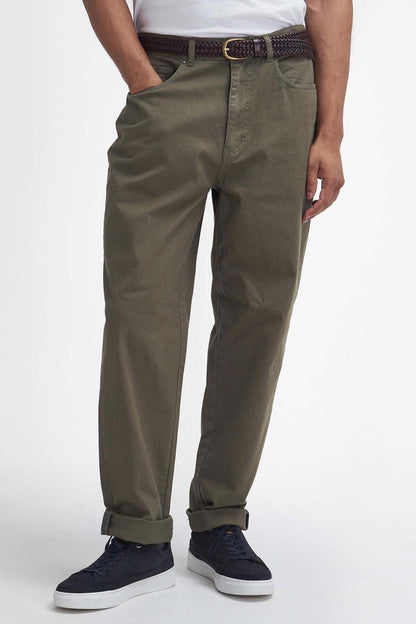 Washed Stretch Regular Trousers - OLIVE