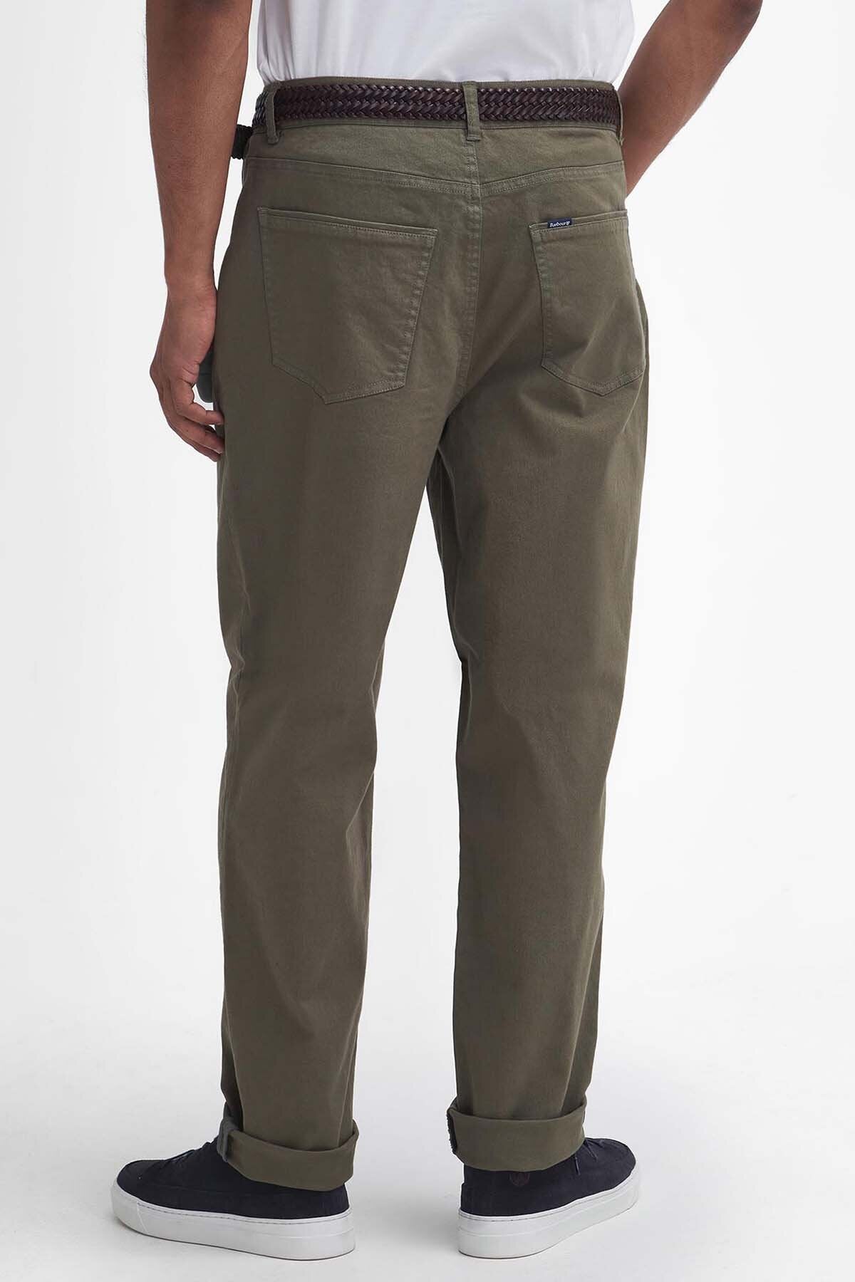 Washed Stretch Regular Trousers - OLIVE