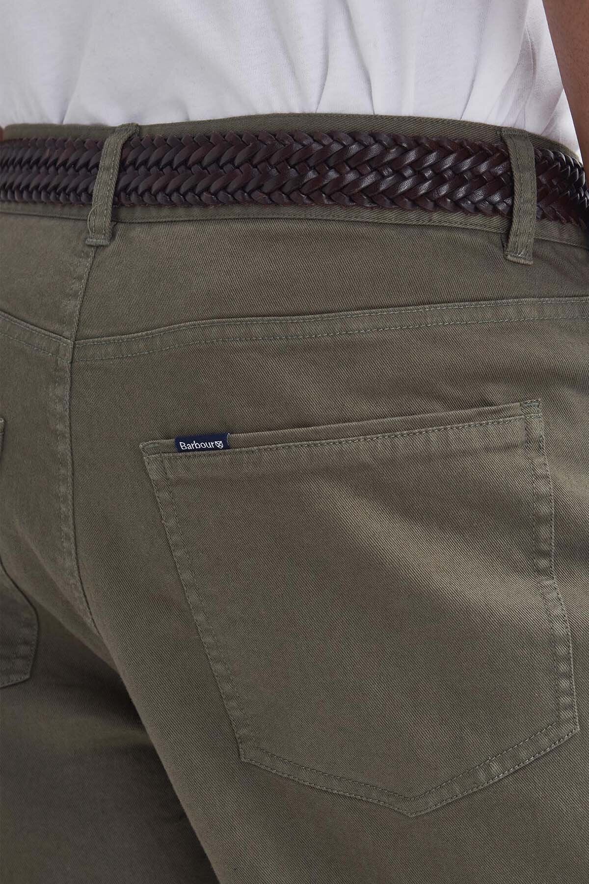 Washed Stretch Regular Trousers - OLIVE