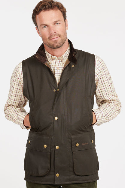 Waxed Cotton Gilet - OLIVE