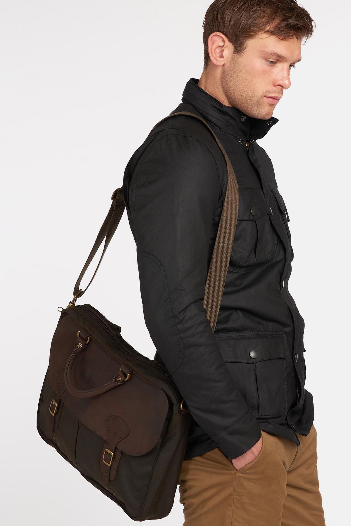 Wax Leather Briefcase - OLIVE